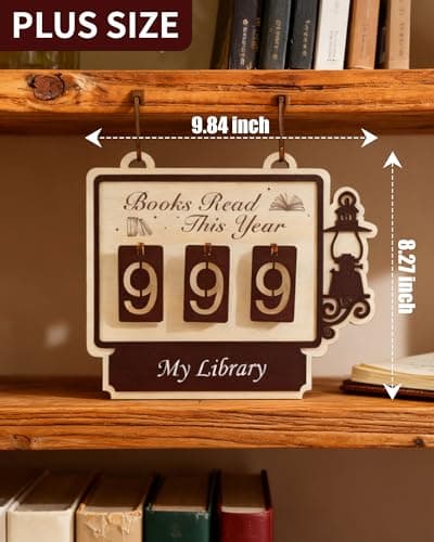 Books Read This Year Counter Sign, Book Shelf Decor, Book Lover Gifts for Women, Wooden Reading Tracker, library Decor for Home, Gift for Readers, Teachers, Librarians (Burlywood 1) - Thumbnail 2