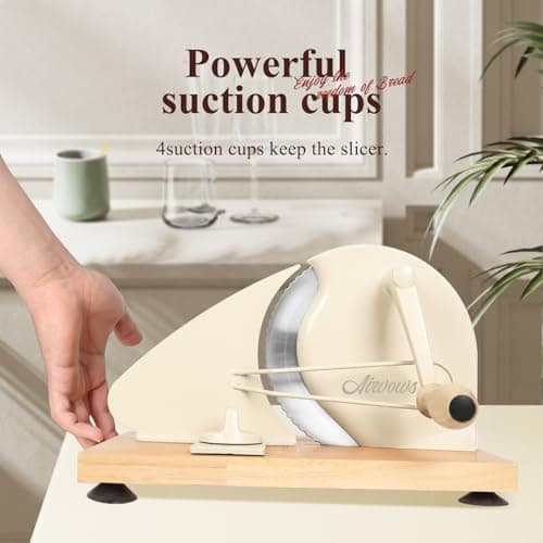 Manual Bread Slicer for Homemade Bread,Even Slicing Thickness-Adjustable Slices,Sourdough Slicer with Scale Lines&SuperStrong SuctionCup Fixation (Cream-Guide) - Thumbnail 2
