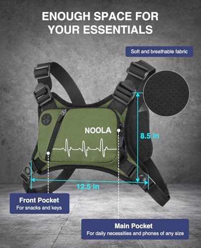 NOOLA Running Chest Pack, Running Vest for Men Women with Reflective Back, Lightweight Sport Chest Bag for Runners, Cycling, Biking, EDC Pouch, Phone Holder Carrier for Jogging, Green - Thumbnail 2