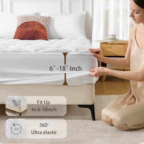Vomiliku Queen Size Mattress Topper, Thick Quilted Fitted Mattress Pad Cover Breathable Bamboo Viscose Cooling Mattress Protector with 6-18 Inch Deep Pocket, Machine Washable (60x80 inch, White) - Thumbnail 5