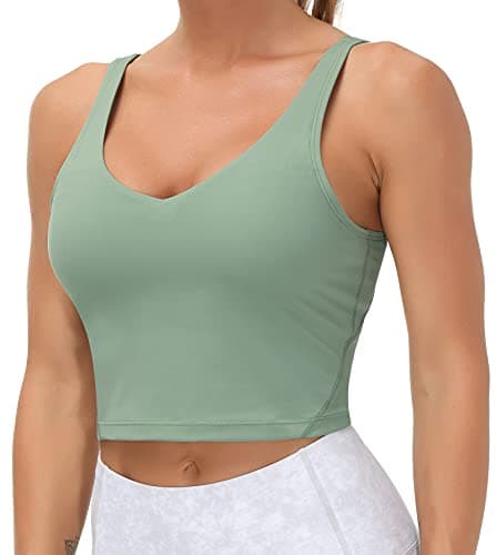 Women’s Longline Sports Bra Wirefree Padded Medium Support Yoga Bras Gym Running Workout Tank Tops (Jasmine Green, Large, l) - Image 1