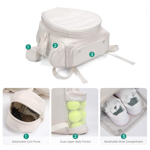 Apex Outdoors Tennis Bag for Women, Tennis Backpack for Men Holds 2 Rackets with Shoe Compartment, Wet Pocket, Coin Purse, Compatible with Pickleball, Tennis, Racketball - Thumbnail 6