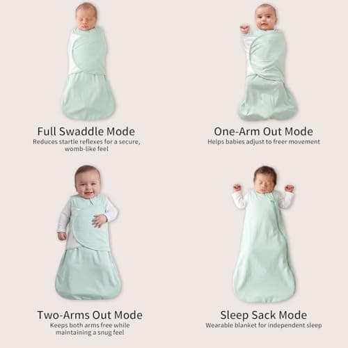EasyFi Baby Sleep Sack Swaddle 1.0 TOG Rayon Made from Bamboo Infant Sleep Sack 3-6 Months, 4-Way Adjustable Transitional Swaddle with Removable Wings, 2-Way Zipper Unisex Wearable Blanket - Thumbnail 4