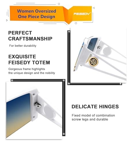 FEISEDY Women Sunglasses, Oversized Square Flat Top Shield Shades for Men B4060 - Thumbnail 5