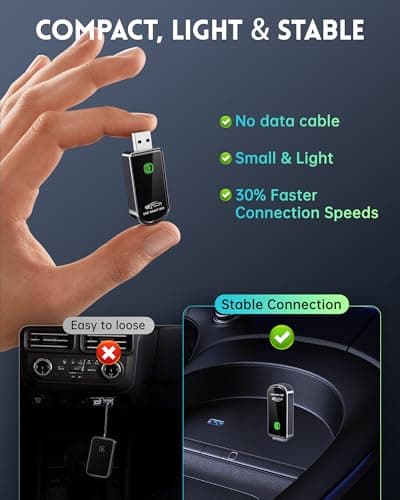 Amzfeel Wireless CarPlay Adapter for Apple iPhone iOS 10+ & Cars from 2015+, Mini Edition, Converts Factory Wired to Wireless CarPlay Dongle Plug & Play (Brushed Cobalt Blue) - Thumbnail 2