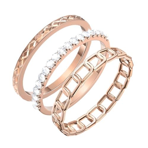 YWXTW 3 Pack 14K Gold-Plated Stacking Rings for Oura Ring Gen 4 /Ultrahuman, Timeless Elegance Non Tarnish Stainless White Zirconia Engagement Oura Stackable Bands Gift for Women Rose Gold 6