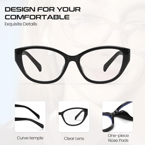 SODQW Designer Blue Light Blocking Glasses for Women Cat Eye Frame Reduce Eyestrain Computer Glasses for Gaming/TV - Thumbnail 4