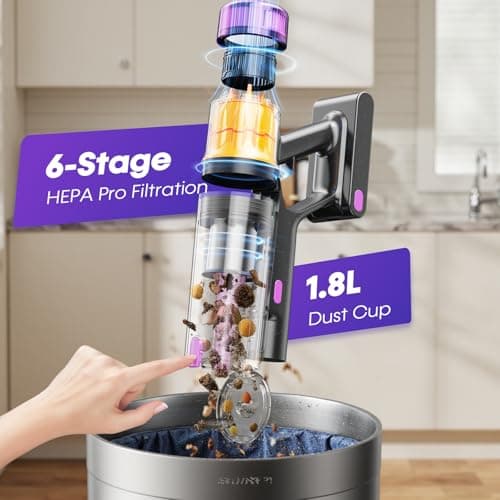 Flybroom Cordless Vacuum Cleaner, 650W 48KPa Vacuum Cleaners for Home, Self-Standing Stick Vacuums with LED Display, Anti-Tangle, Lightweight, Stick Vacuum Rechargeable for Pet Hair Carpet Floor - Thumbnail 4