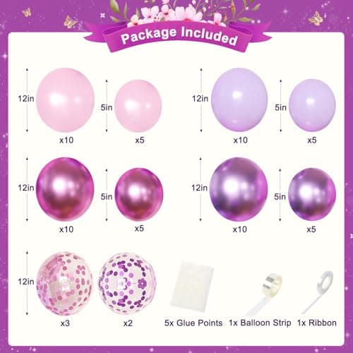 Purple Pink Birthday Decorations, Metallic Magenta Purple Lavender Balloons Confetti Foil Balloons Happy birthday Banner Butterfly Fringe Curtains Birthday Decorations for Women Teens Girls - Thumbnail 5