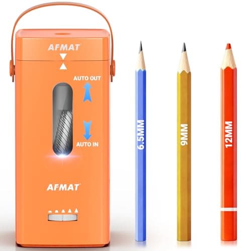 AFMAT Electric Pencil Sharpener, Fully Automatic Pencil Sharpener, Auto in & Out, Rechargeable Hands-Free Sharpeners for Jumbo & Colored Pencils (6.5-12mm), Portable for Home/Classroom/Office PSC6
