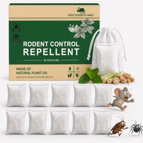 Mouse Repellent Pouches 10 Pack, Natural Peppermint Rodent Deterrent for Car Engines, Wires, Attics, Garages, Basements, Sheds, RVs and Storage Areas, Helps Protect Cables and Property - Image 1
