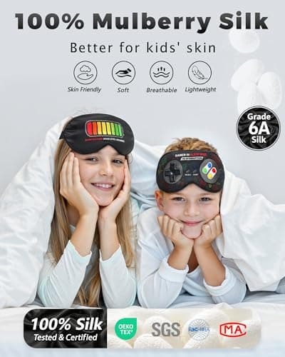 BeeVines 2 Pcs 100% Mulberry Silk Sleep Mask, Game Themed Eye Mask for Kids & Adults, Soft Skin-Friendly Blackout Eye Cover with Adjustable Strap, Lightweight Silk Eye Mask for Travel Sleep - Thumbnail 2