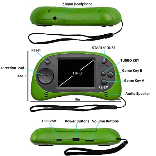 EASEGMER 16 Bit Kids Handheld Games Built-in 220 HD Video Games, 2.5 Inch Portable Game Player with Headphones - Best Travel Electronic Toys for Kids Age 3-10 Years Old Children (Green) - Thumbnail 5