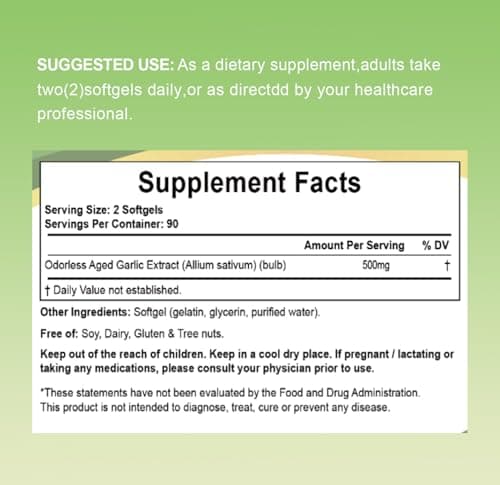 RIOWEGO Aged Garlic Extract Softgels,Odorless Allium Sativum Antioxidant Supplement for Heart & Immune Support, Vegetarian, Non-GMO,2 Year Matured for Antioxidant Wellness-180 Count - Thumbnail 2
