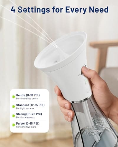 KAUGIC Upgraded Ear Wax Removal with One-Piece Waste Tank, Safe Cleaner with Water Temperature Sensor, Effective Ear Irrigation Kit, IPX7, FSA-HSA-Eligible, White - Thumbnail 3