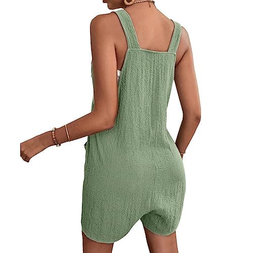 EGUGYDW Summer Rompers for Women Tie Knot Front Sleeveless Wide Leg Short Jumpsuits Army Green M - Thumbnail 3