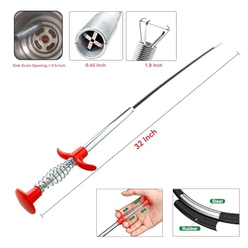 32 Inch Drain Snake Hair Remover Tool, Flexible 4-Claw Grabber for Sink, Tub & Shower Clogs - Thumbnail 2