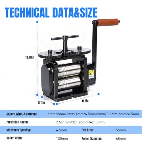 Lakimi Rolling Mill - 5.11"/130mm Jewelry Rolling Mill Machine, Gear Ratio 4:1 Wire Roller Mill, 3-in-1 Multi-Function Rolling Mill, for Metal Jewelry Sheet Square Semicircle Pattern RM02A - Thumbnail 5