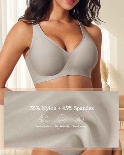 LIIJOO Push Up Bras for Women Wireless Deep V Sports Bra Seamless Comfort Bralette No Underwire Supportive Sexy Lift Everyday Workout Bra（Smoke Gray,XL Size） - Thumbnail 4