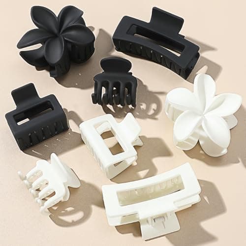 CHANDAT 8Pcs Matte Hair Clips for Women - White & Black - Thumbnail 2