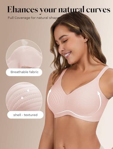 COMFELIE Wireless Bra One-Piece Seamless No Wire Adjustable Straps for Everyday Comfort Pink - Thumbnail 2