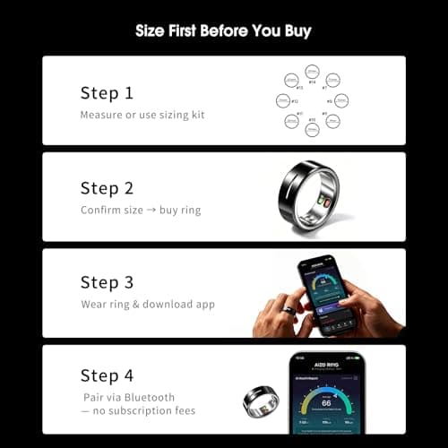 AIZO VENTIX Smart Ring for Men Women, Ceramic Fitness Tracker Ring with Heart Rate/HRV/Sleep/Fitness Management,Vibration Alerts,Women Health, Waterproof, iOS&Android(Black, 8) - Thumbnail 6