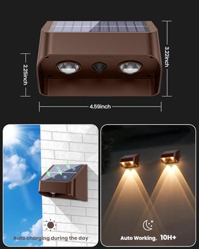 Brighter Solar Fence Lights-3000/4000/6000K 3 Mode,Solar Lights Outdoor Waterproof,Dusk to Dawn Deck Light, Outdoor Lighting for Backyard/Railing/Wall/Step/Patio(8 Pack,Brown) - Thumbnail 4