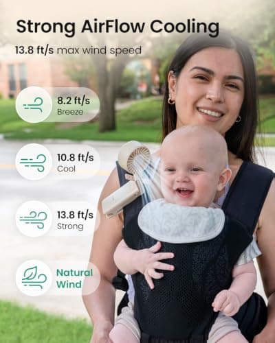 GROWNSY Portable Stroller Fan with Clip | Foldable Baby Fan for Car Seat | Small Handheld Fan with Soft Night Light | Rechargeable 4-Speed Mini Fan for Carrier/Beach/Travel/Crib/Camping (Beige) - Thumbnail 3