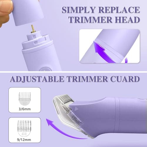 3-in-1 Bikini Trimmer for Women, IPX7 Waterproof Electric Shaver for Women-Rechargeable Electric Razors for Pubic, Facial & Body Hair Trimmer with LED Display, Travel Kit & Painless Blades (Purple) - Thumbnail 3