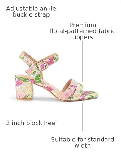 RUSAUISE Pink Floral Heels for Women Round Open Toe Chunky Block Heel Ankle Strap Heeled Sandals Summer Dressy Party Shoes Heels Size 7 - Thumbnail 3