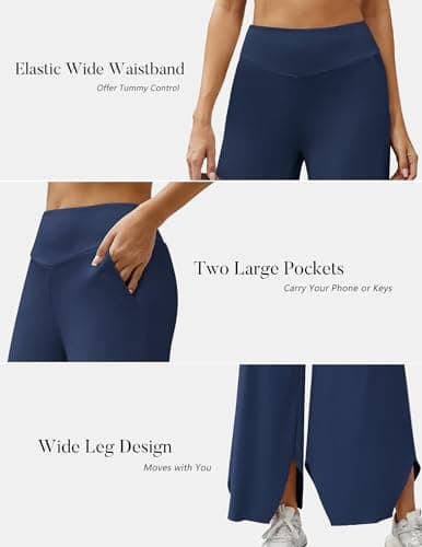 LOOKBOHO High Stretch Yoga Pants Women Soft High Waisted Business Casual Wide Leg Pants with Pockets Dark Navy S - Thumbnail 4