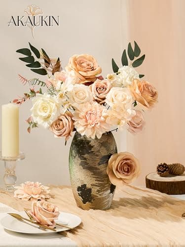 Nude Artificial Flowers Combo, Fake Silk Dahlia Roses Bulk with Stems Box Set for Wedding Bridal Bouquets, Baby Shower, Birthday Party, Table Centerpieces, Home Decor & DIY Floral Arrangements - Thumbnail 2