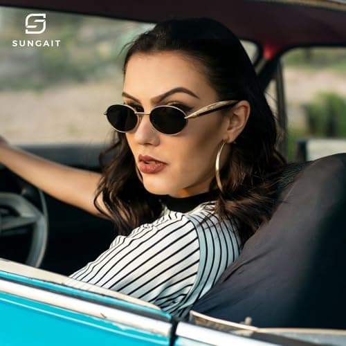 SUNGAIT Vintage Luxury Oval Sunglasses for Women UV Protection Gradient Lens Retro Sun Glasses with Chunky Frame (Gold Frame/Grey Lens) - Thumbnail 2