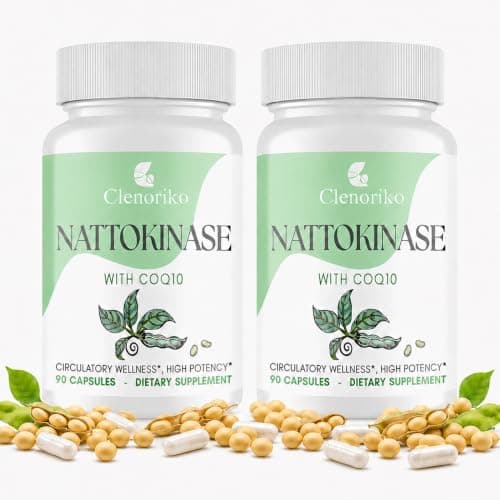 Clenoriko Nattokinase Supplement – Vitamin K2 Free | Nattokinase 8000 FU and CoQ10 100mg for Heart* & Circulation | 400mg Natto Enzyme, 8000 FU per Serving, 180 Capsules (180 Day Supply)