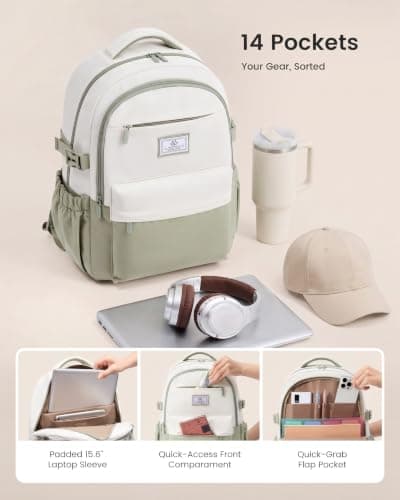 LOVEVOOK Laptop Backpack for Women Teens,College School Backpack with Tumbler Holder,15.6" Computer Bag,14 Pockets,Waterproof - Thumbnail 2