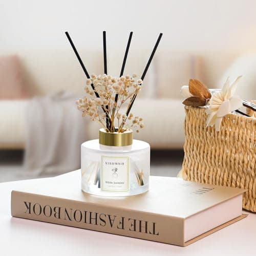 YISOWUH Reed Diffuser Set,5.07 fl oz (150 ml) - White Jasmine Oil Diffusers with 8 Reed Sticks,Home Fragrance Reed Diffuser for Bathroom Shelf Decor - Thumbnail 5