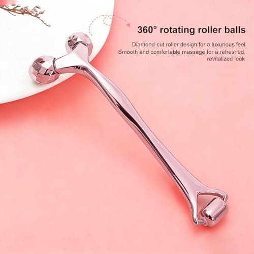 3D Metal Facial Roller, Premium Zinc Alloy Face Massager Tool for Reduce Puffiness, Remove Eye Wrinkles, Face Lift, Anti-Aging, Skin Tightening, Cooling Skincare Roller for Serum Absorption, Rose Gold - Thumbnail 5
