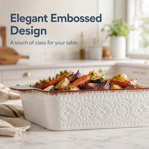 ONEMORE Casserole Dishes for Oven, Ceramic Baking Dish Set of 4, Non-Stick Lasagna Pans with Handles, Rectangular Bakeware Set for Cake, Roasting, Broiling, Gratin, Banquet, Microwave & Dishwasher Safe(3.8/2.6/1.7/1.1 Qt) (White 01) - Thumbnail 6