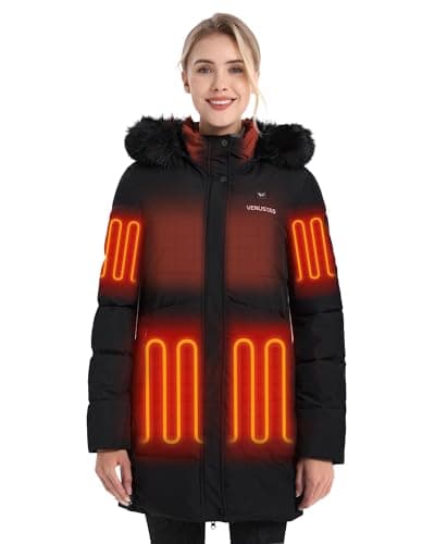 Venustas Women’s Long Heated Parka Jacket, 6 Heating Zones, Detachable Faux Fur Hood, Water-repellent Winter Coat - Image 1