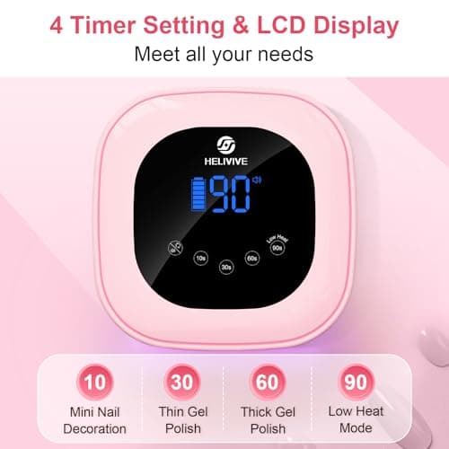 HELIVIVE Cordless UV LED Nail Lamp, 80W Rechargeable Nail Dryer with 4 Timers, Atmosphere Light & Mirror Base, UV Light for All Gel Nails, Ideal for Training,Nail Art Practice,Home & Salon Use (Pink) - Thumbnail 4