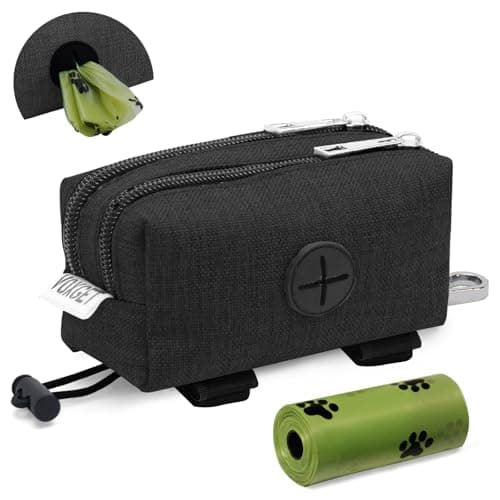 VOXGET Dog Poop Bag Holder for Leashes, Puppy Treat Pouch Carrier with 2 Zipper Pockets and Clip for Pets Doggy Training, Dog Waste Bag Dispenser with 1 Roll Poop Bags for Walking Accessories (Black) - Image 1