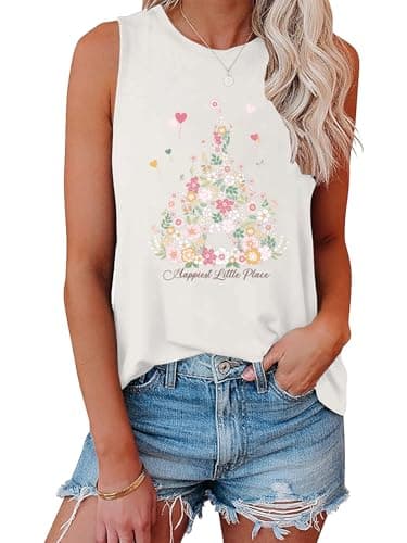 AMWIPE Magic Castle Tank Top for Women Magic Kingdom Graphic Shirt Tops Summer Vacation Vest White - Image 1