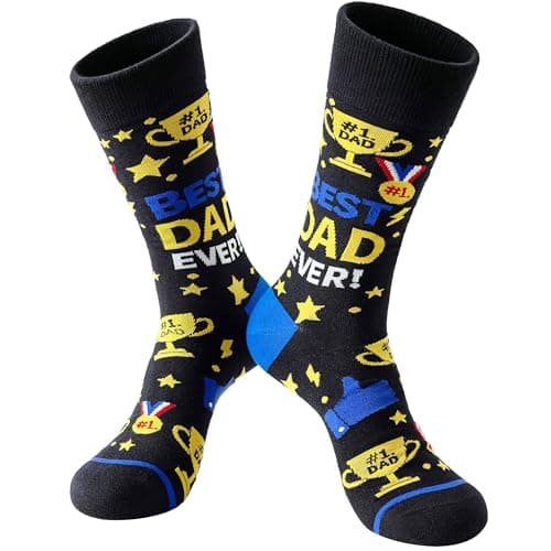 Funny Dad Socks Gift for Father’s Day, Best Dad Ever Novelty Mens Dress Socks, Seamless Cotton Crazy Socks for Dad - Image 1