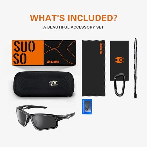 suoso Sports Polarized Sunglasses for Men: TR90 UV400 Protection Sun Glasses Squash Goggles Wrap Around Goggles for Drving - Thumbnail 2