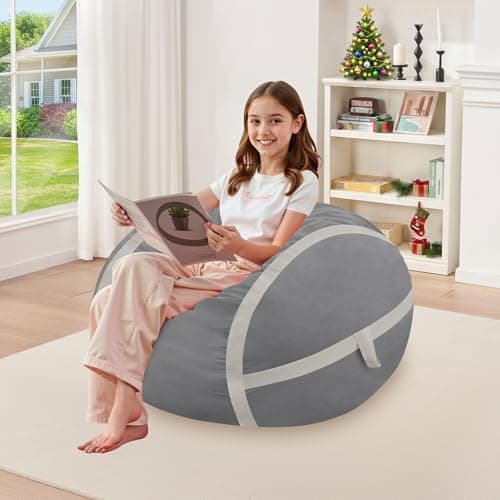 HABUTWAY 2ft Bean Bag Chair Bean Bag Chairs with Memory Foam Filled, Beanbag Chair with Dutch Velvet Cover, Comfy Chairs for Living Room, Bedroom, Dorm, Light Grey - Image 1