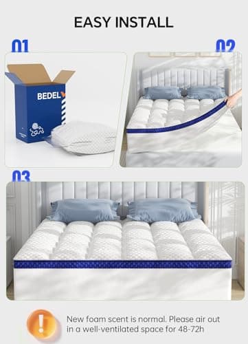BEDELITE Dorm Room Essentials Twin XL Mattress Topper for College Students Back to School 3 Inch Thick Mattress Pad, Plush Pillow Top Bed Cover, Shredded Memory Foam Filling - Thumbnail 6