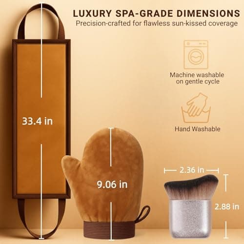 3 in 1 Self Tanner Applicator Set for Beginners Streak-Free Tanning Mitt with Back Applicator & Kabuki Brush Easy Self Tanning Tools for Body Face & Back, No Orange Hands Self Tanning Tools Kit - Thumbnail 6