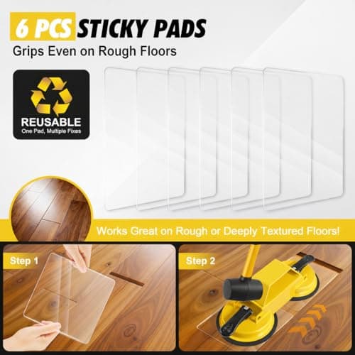 Floor Gap Fixer Tool, 45° Striking Surface Floor Gap Repair Tool with Dual Suction Cup, Made of Iron. with 6pcs Sticky Pads for Fixer Laminate/Vinyl Flooring Tools - Thumbnail 2