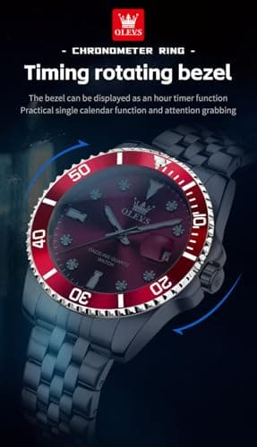 OLEVS Watch Men,Red Watches for Men,Silver Men's Watch Red Face,Mens Dress Watchs,Stainless Steel Watches for Man with Date,Style Surprise Gift for Him,Waterproof Male Wristwatch,Relojes para Hombres - Thumbnail 6