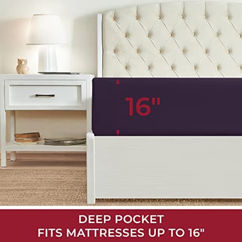Mellanni California King Fitted Sheet - Iconic Collection Bedding Sheets with up to 16 inch Deep Pocket - Soft & Cooling - Fade & Stain Resistant - 1 PC (Cal King, Purple) - Thumbnail 2